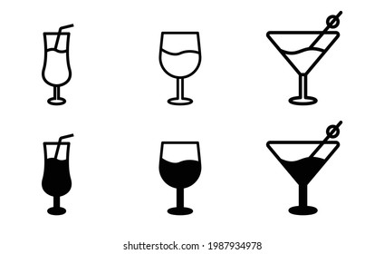 Cocktail icon set, Drink icon vector for web