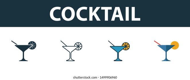 Cocktail icon set. Four elements in diferent styles from party icon icons collection. Creative cocktail icons filled, outline, colored and flat symbols.