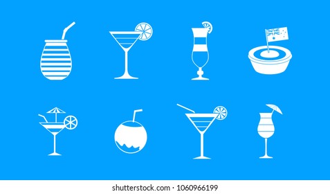 Cocktail icon set. Simple set of cocktail vector icons for web design isolated on blue background