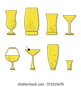 Cocktail Icon Set. Vector Illustration.