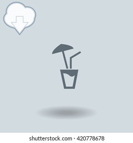 Cocktail icon with shadow. Cloud of download with arrow.