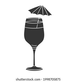 Cocktail Icon Silhouette Illustration. Tropical Drink Vector Graphic Pictogram Symbol Clip Art. Doodle Sketch Black Sign.