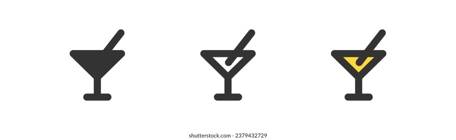 Cocktail icon, simple outline flat style illustration.