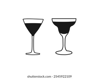 Cocktail icon. simple thin line icon. Club Cocktail Glass Vector Symbol. cocktail with umbrella and olive in classic glass. Wine glass icon isolated on white background.