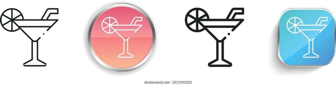 icono de cóctel. Diseño de estilo lineal delgado, regular y de Botón aislado sobre fondo blanco