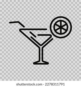 Cocktail icon vector editable stroke, line symbol, Cocktail sign outline on transparent background.