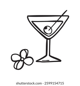 Cocktail icon, vector hand drawn sketched design element