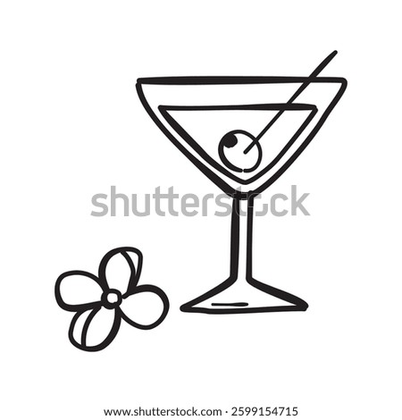 Cocktail icon, vector hand drawn sketched design element