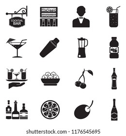Cocktail Icons. Black Flat Design. Vector Illustration.