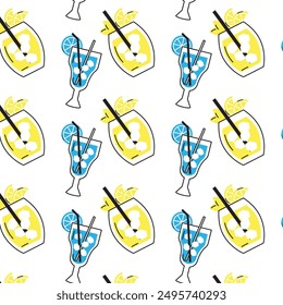 Cocktail icons colored sketch pattern background Vector illustration