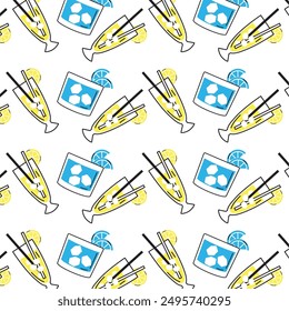 Cocktail icons colored sketch pattern background Vector illustration