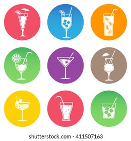 Cocktail icons, flat design vector