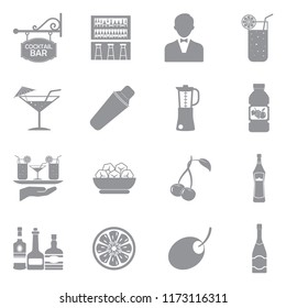 Cocktail Icons. Gray Flat Design. Vector Illustration.