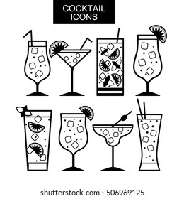 Cocktail icons. Cocktail menu. Different kinds of glasses