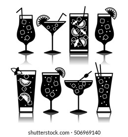 Cocktail icons. Cocktail menu. Different kinds of glasses