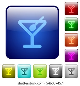 Cocktail icons in rounded square color glossy button set