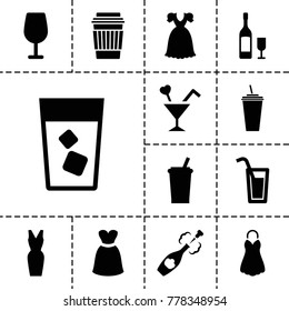Cocktail icons. set of 13 editable filled cocktail icons such as dress, drink, champagne