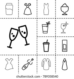 Cocktail icons. set of 13 editable outline cocktail icons such as dress, glasses clink, milkshake, champagne, drink, cocktail