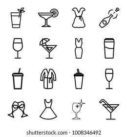 Cocktail icons. set of 16 editable outline cocktail icons such as drink, dress, clink glasses, wine glass, champagne