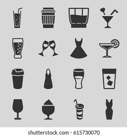 Cocktail icons set. set of 16 cocktail filled icons such as Cocktail, dress, drink, milkshake, soda
