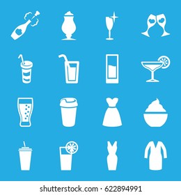 Cocktail icons set. set of 16 cocktail filled icons such as clean wine glass, dress, drink, milkshake, clink glasses, cocktail, champagne