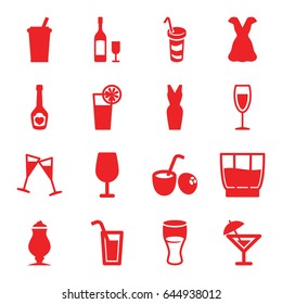 Cocktail icons set. set of 16 cocktail filled icons such as dress, drink, milkshake, champagne bottle with heart, wine glass, wine glass and bottle