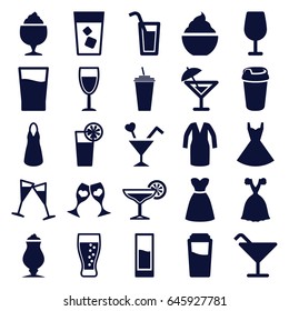 Cocktail icons set. set of 25 cocktail filled icons such as drink, dress, milkshake, clink glasses, wine glass