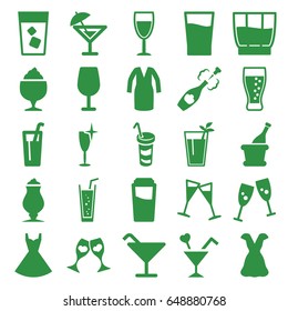 Cocktail icons set. set of 25 cocktail filled icons such as drink, clean wine glass, dress, milkshake, soda, clink glasses, wine glass, champagne