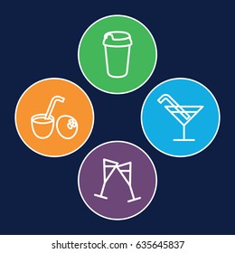 Cocktail icons set. set of 4 cocktail outline icons such as cocktail, drink, wine glass