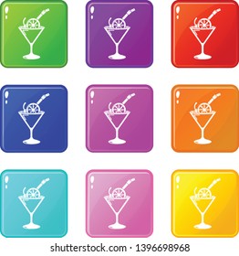 Cocktail icons set 9 color collection isolated on white for any design