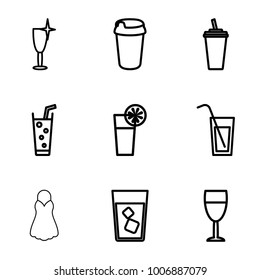 Cocktail icons. set of 9 editable outline cocktail icons such as clean wine glass, drink, soda, cocktail, wine glass