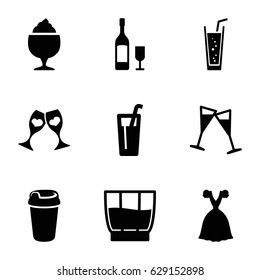 Cocktail icons set. set of 9 cocktail filled icons such as dress, drink, milkshake, soda, clink glasses, wine glass