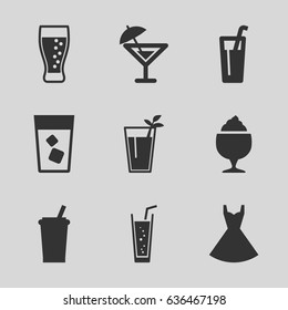 Cocktail icons set. set of 9 cocktail filled icons such as dress, drink, milkshake, soda