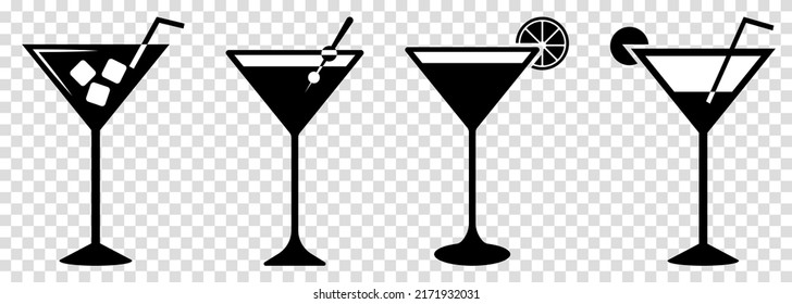 Cocktail icons set. Alcohol symbol. Vector illustration isolated on transparent background