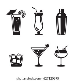 Cocktail icons set. Black on a white background