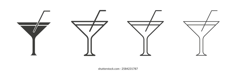 Cocktail icons set. Liner outlined and flat black color