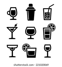 Cocktail Icons Set on White Background. Vector