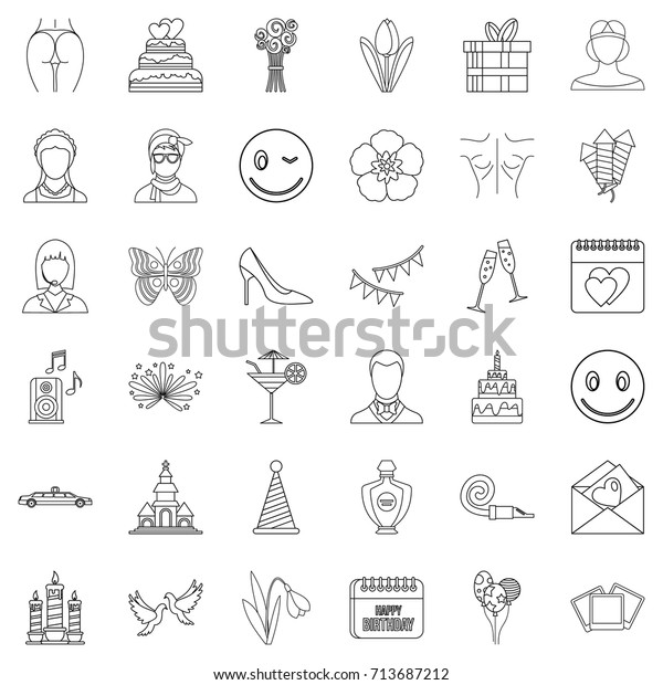 Cocktail icons set. Outline\
style of 36 cocktail vector icons for web isolated on white\
background