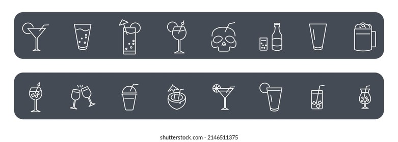 Cocktail icons set . Cocktail pack symbol vector elements for infographic web