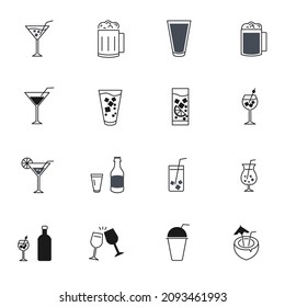 Cocktail icons set.Cocktai pack symbol vector elements for infographic web