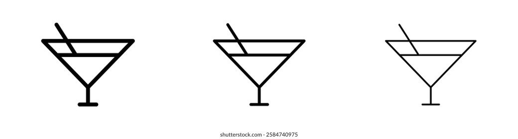 Cocktail icons in three different stroke lines