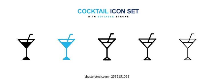 Cocktail icons vector collection in black and blue colors on white background