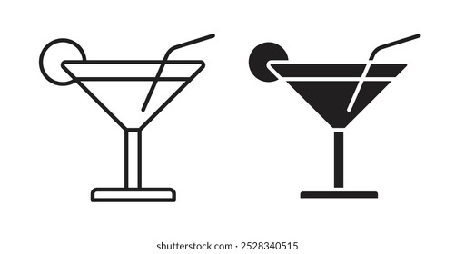 Cocktailsymbole. Vektorgrafik im ausgefüllten und im Linienstil.