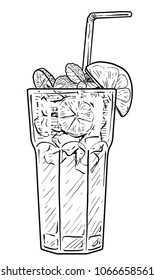 Cocktail illustration, drawing, engraving, ink, line art, vector