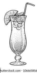 Cocktail illustration, drawing, engraving, ink, line art, vector