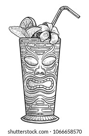 Cocktail illustration, drawing, engraving, ink, line art, vector