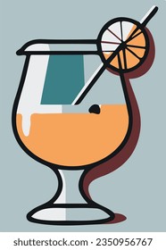 Ilustración de cóctel con loncha de limón