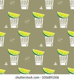 Cocktail illustration Tequila shot Seamless pattern background vector-retro style