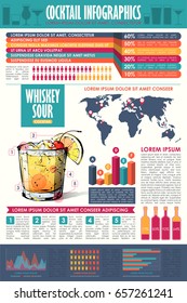 Cocktail infographic collection. Vector charts and diagrams templates.