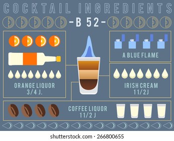 Cocktail Ingredients : B52 :Vector Illustration 